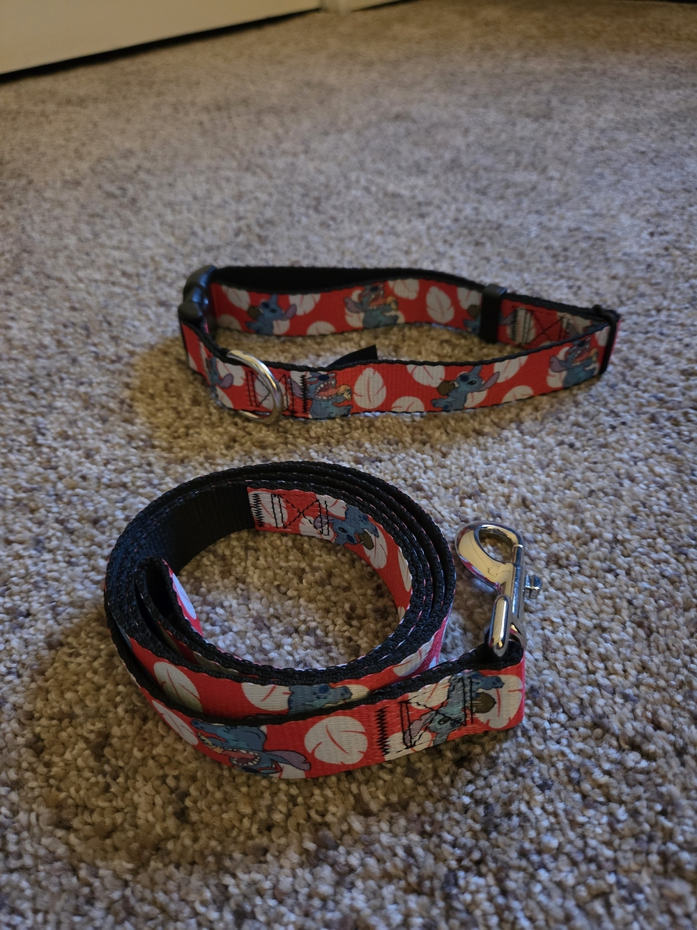 Disney Red Dog Collar and Leash Set with Blue Character Accents